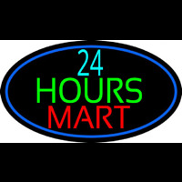 24 Hours Mini Mart With Blue Round Enseigne Néon