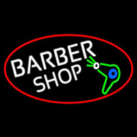 Barber Shop And Dryer And Scissor With Red Border Enseigne Néon