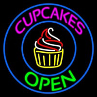 Cupcakes Open With Circle Enseigne Néon