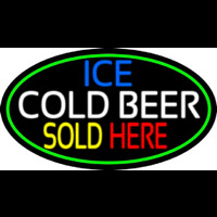 Ice Cold Beer Sold Here With Green Border Enseigne Néon