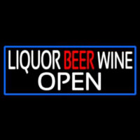 Liquor Beer Wine Open With Blue Border Enseigne Néon