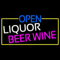Open Liquor Beer Wine With Yellow Border Enseigne Néon