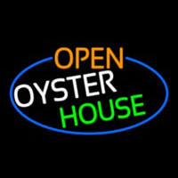 Open Oyster House Oval With Blue Border Enseigne Néon