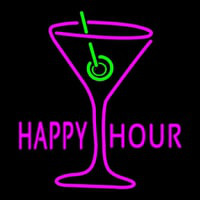Pink Happy Hour With Wine Glass Enseigne Néon