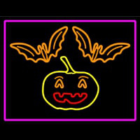 Pumpkin And Bats With Pink Border Enseigne Néon