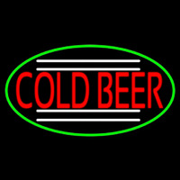 Red Cold Beer Oval With Green Border Enseigne Néon