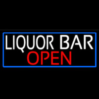 White Liquor Bar Open With Blue Border Enseigne Néon