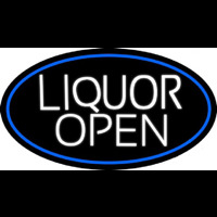 White Liquor Open Oval With Blue Border Enseigne Néon