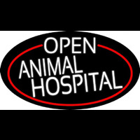 White Open Animal Hospital Oval With Red Border Enseigne Néon