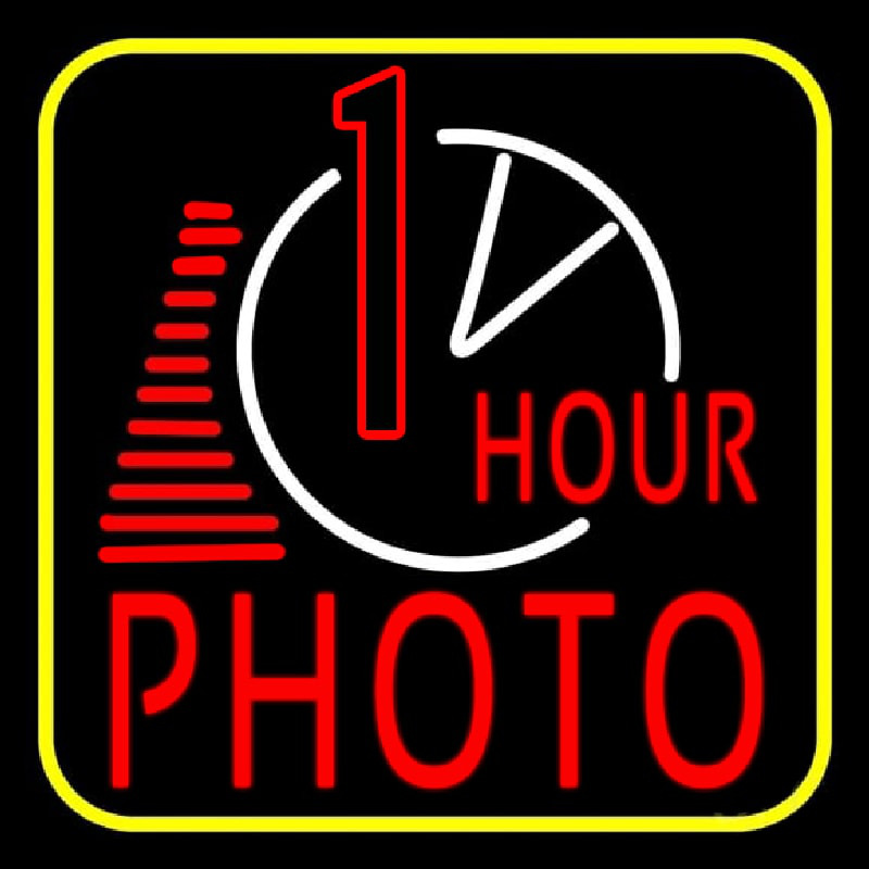 1 Hour Photo With Clock Icon Enseigne Néon