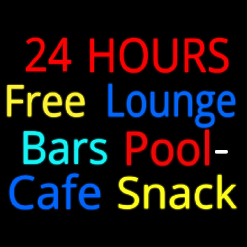 24 Hours Free Lounge Bars Pool Cafe Snack Enseigne Néon