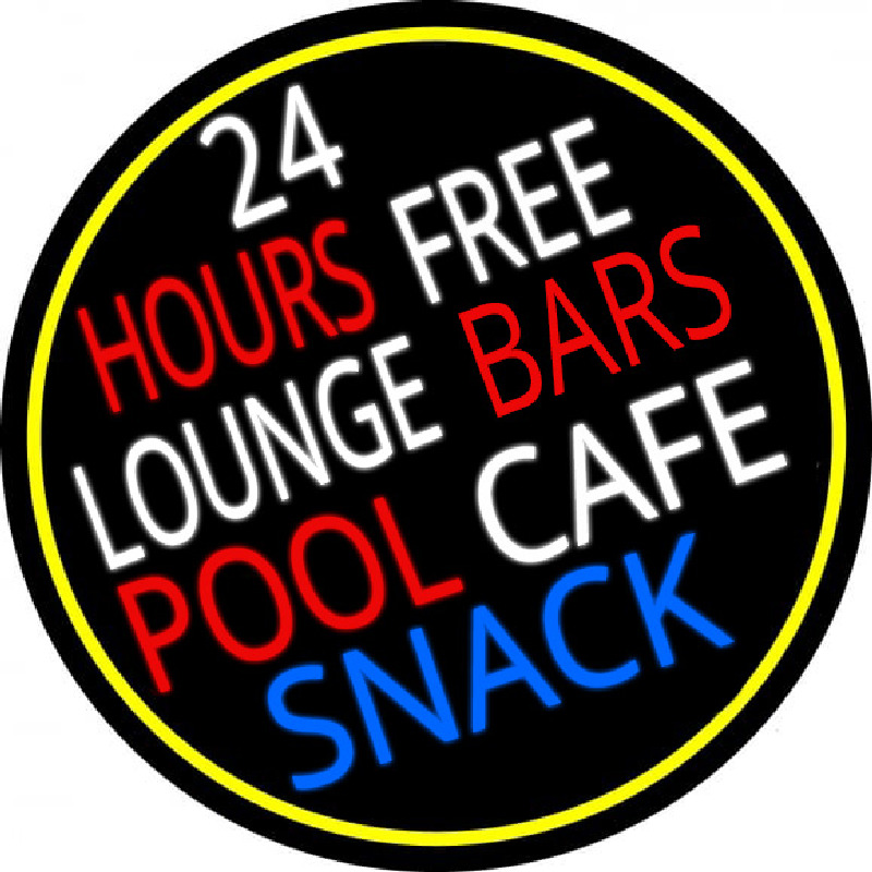 24 Hours Free Lounge Bars Pool Cafe Snack Oval With Border Enseigne Néon