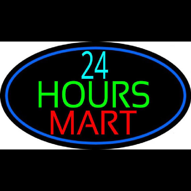 24 Hours Mini Mart With Blue Round Enseigne Néon