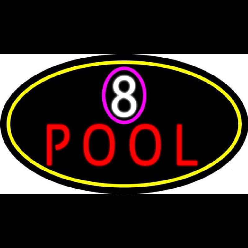 8 Pool Oval With Yellow Border Enseigne Néon