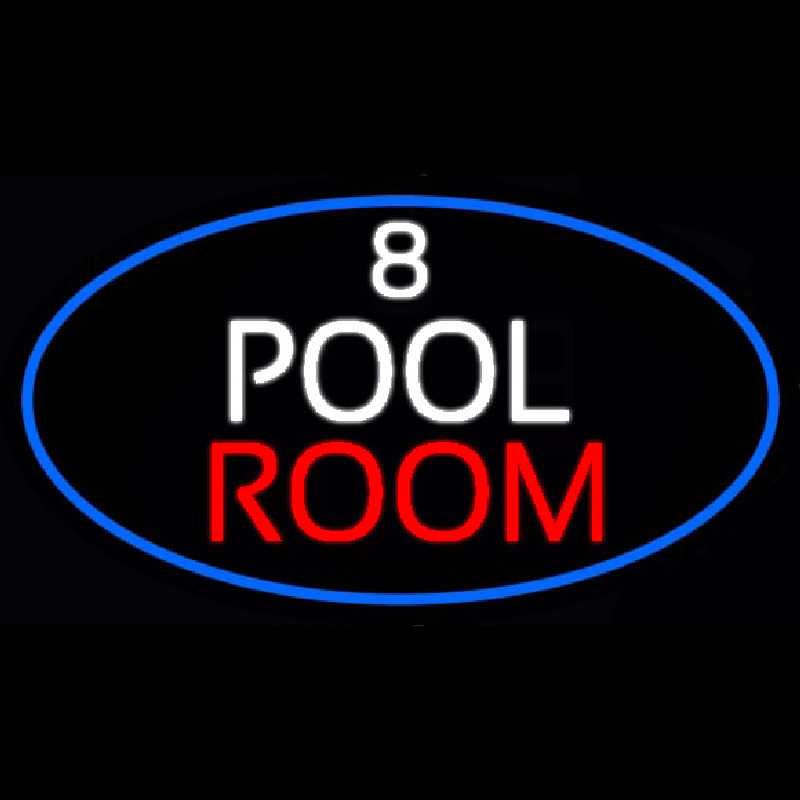 8 Pool Room Oval With Blue Border Enseigne Néon