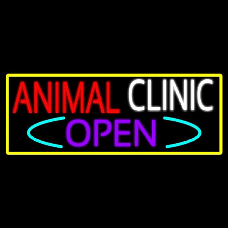 Animal Clinic Open With Yellow Border Enseigne Néon