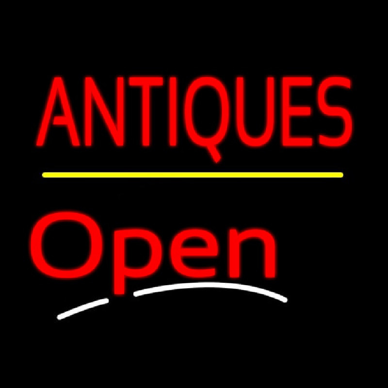 Antiques Open Yellow Line Enseigne Néon