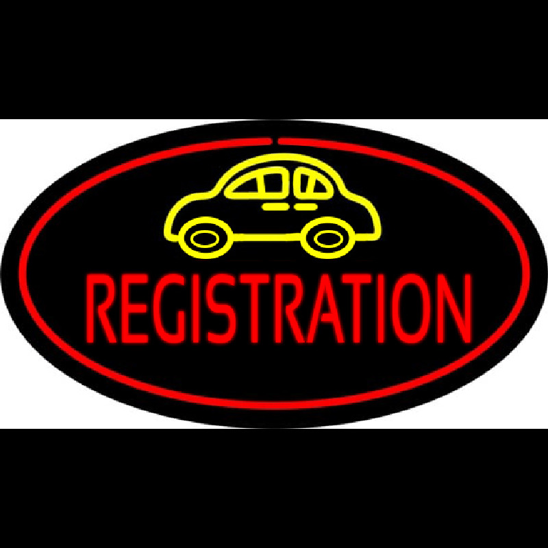 Auto Registration Oval Red Enseigne Néon