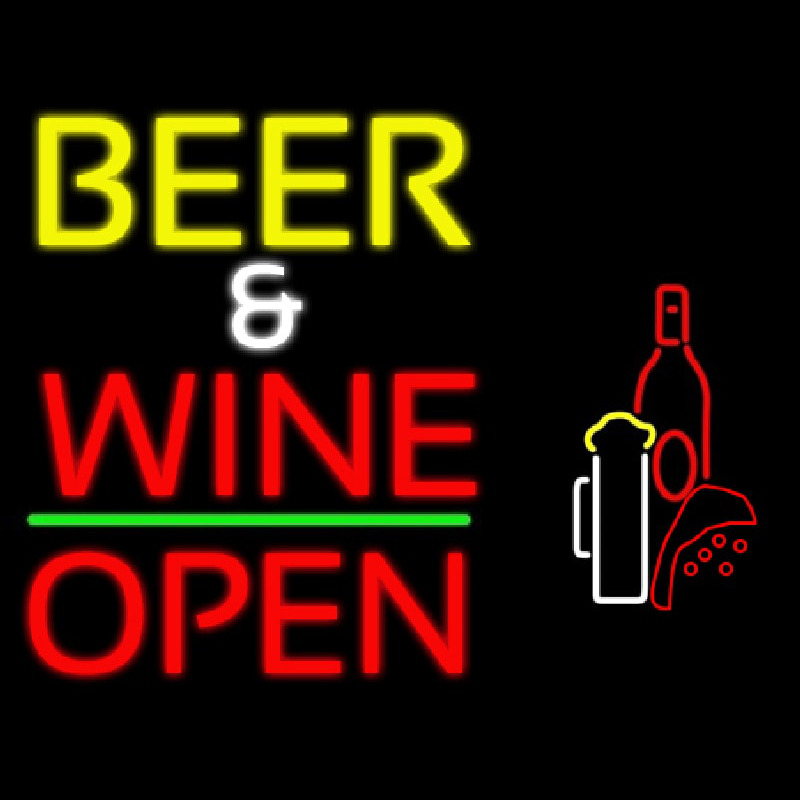 Beer And Wine With Bottle Open Enseigne Néon