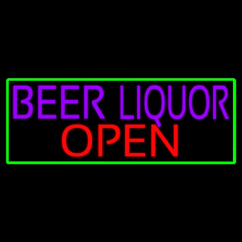 Beer Liquor Open With Green Border Enseigne Néon