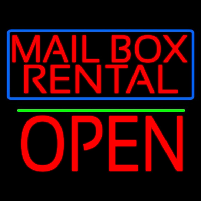 Block Mail Bo  Rental Blue Border With Open 1 Enseigne Néon