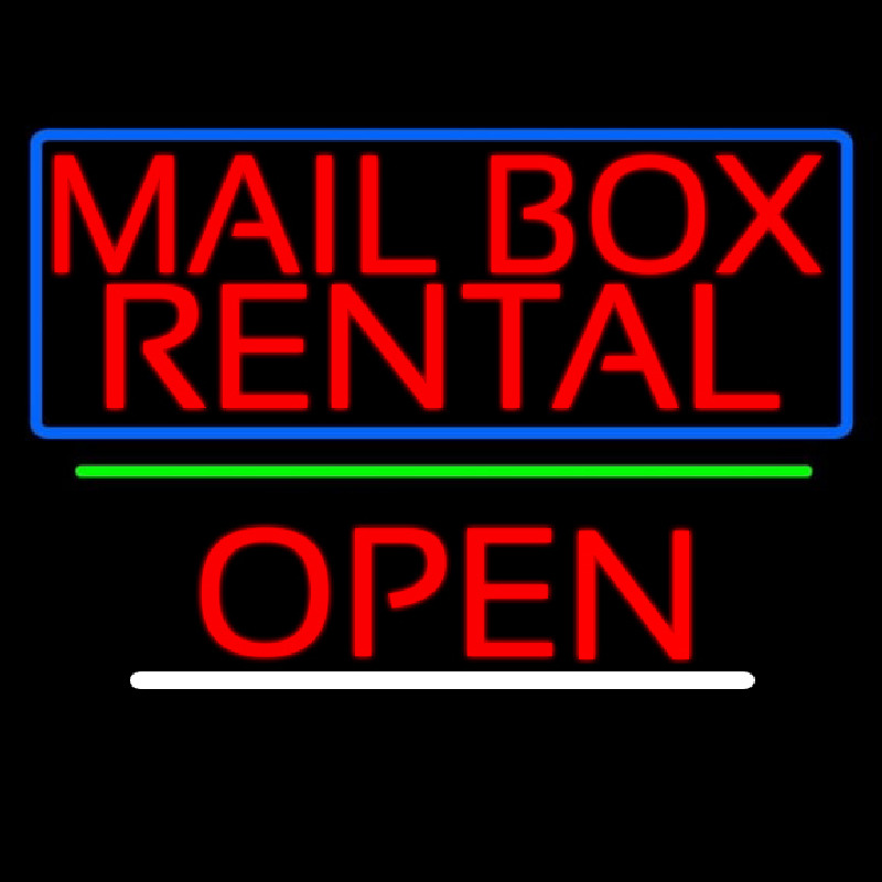 Block Mail Bo  Rental Blue Border With Open 2 Enseigne Néon