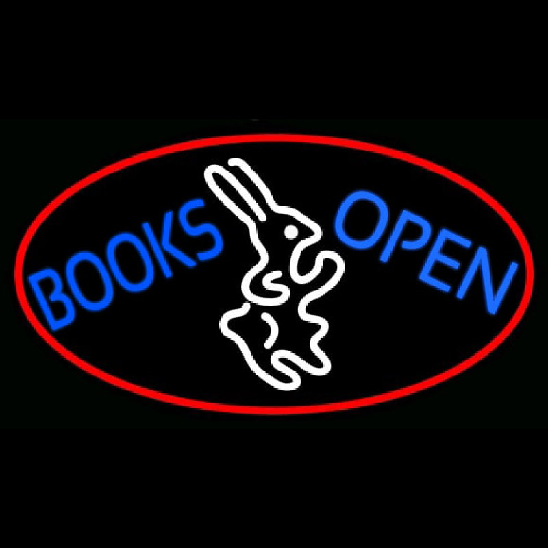 Blue Books With Rabbit Logo Open With Red Oval Enseigne Néon