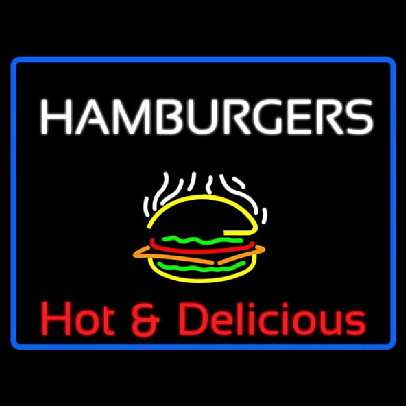 Blue Border Hamburgers Hot And Delicious With Border Enseigne Néon