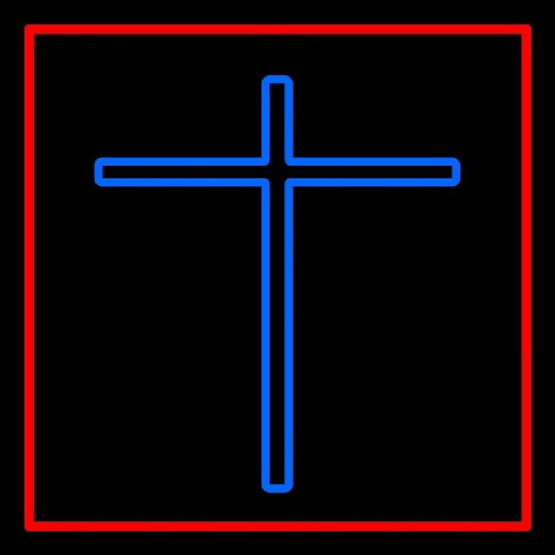 Blue Christian Cross Red Border Enseigne Néon