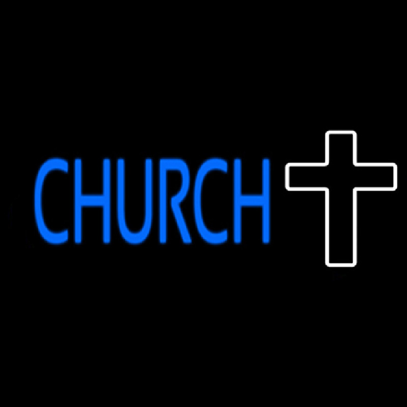 Blue Church With Cross Enseigne Néon