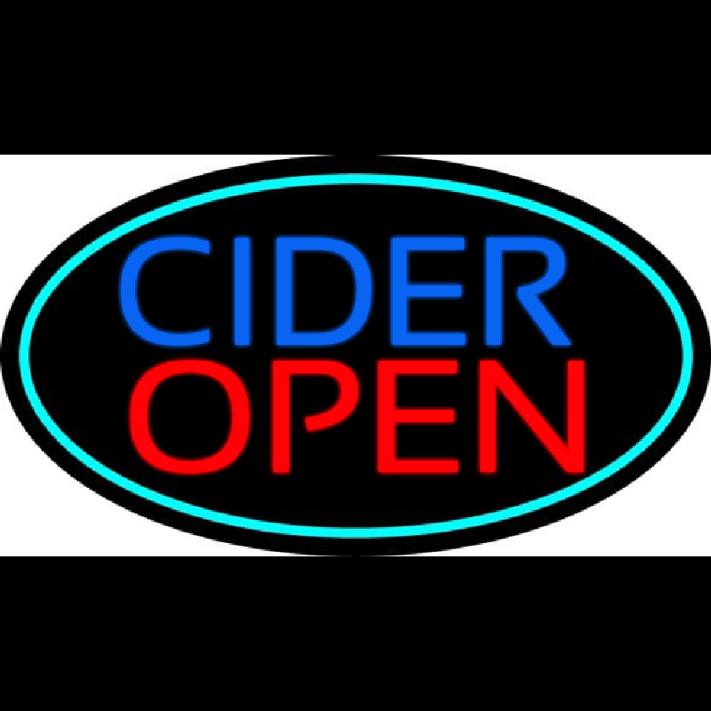 Blue Cider Open With Turquoise Oval Enseigne Néon