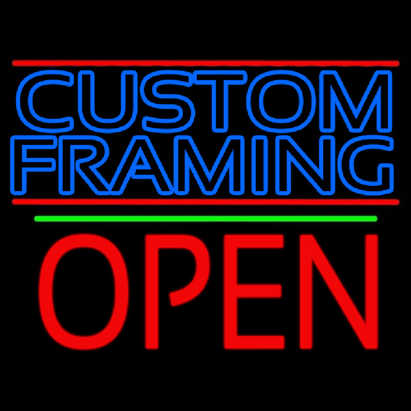 Blue Custom Framing With Lines With Open 1 Enseigne Néon