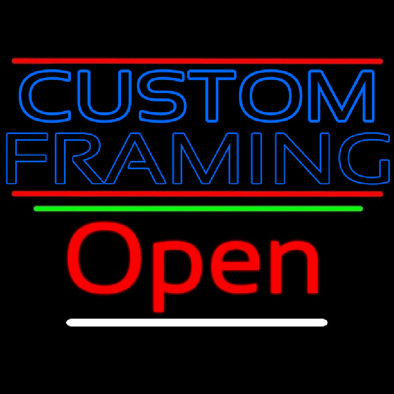 Blue Custom Framing With Lines With Open 3 Enseigne Néon