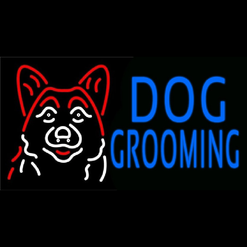Blue Dog Grooming With Logo Enseigne Néon