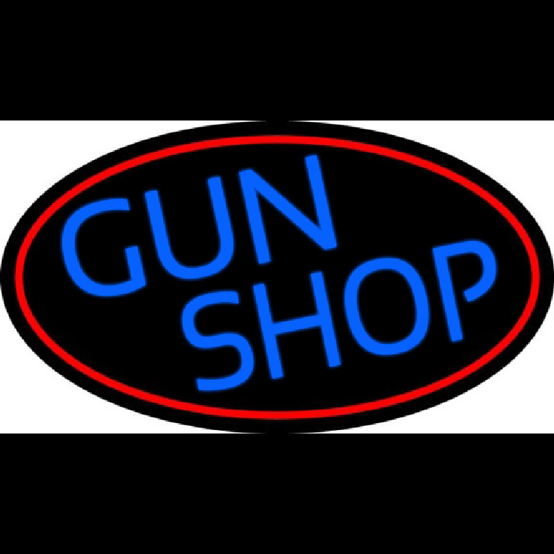 Blue Gun Shop With Red Round Enseigne Néon