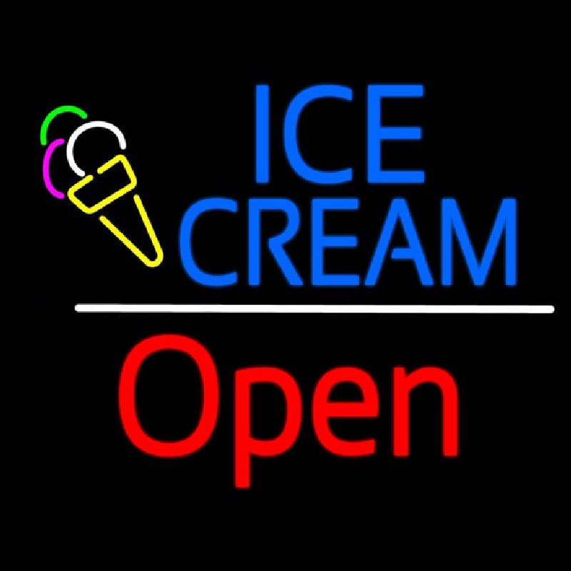 Blue Ice Cream Open Red White Line Enseigne Néon