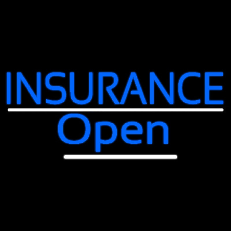 Blue Insurance Open White Line Enseigne Néon