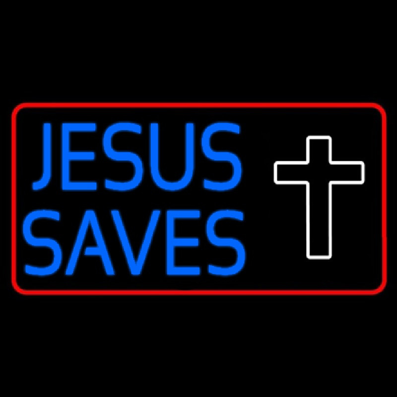 Blue Jesus Saves White Cross Enseigne Néon