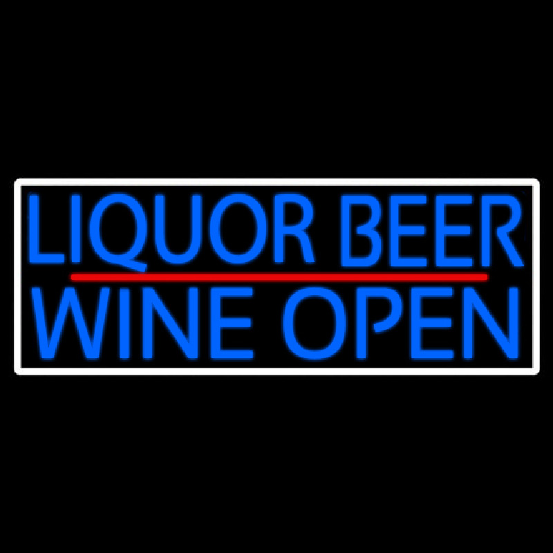 Blue Liquor Beer Wine Open With White Border Enseigne Néon