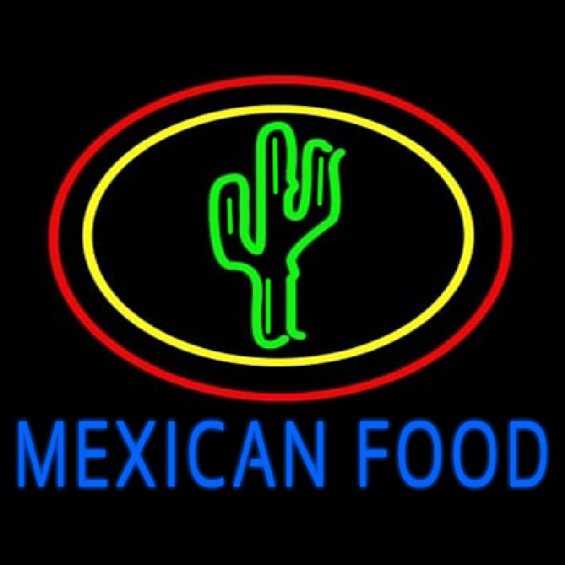 Blue Mexican Food With Cactus Logo Enseigne Néon