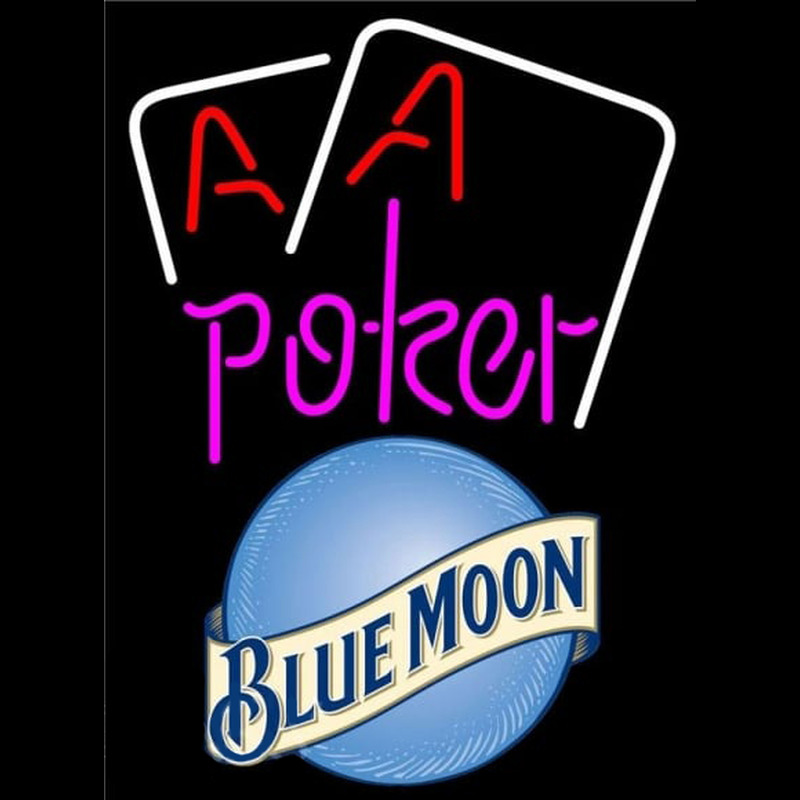 Blue Moon Purple Lettering Red Aces White Cards Beer Sign Enseigne Néon