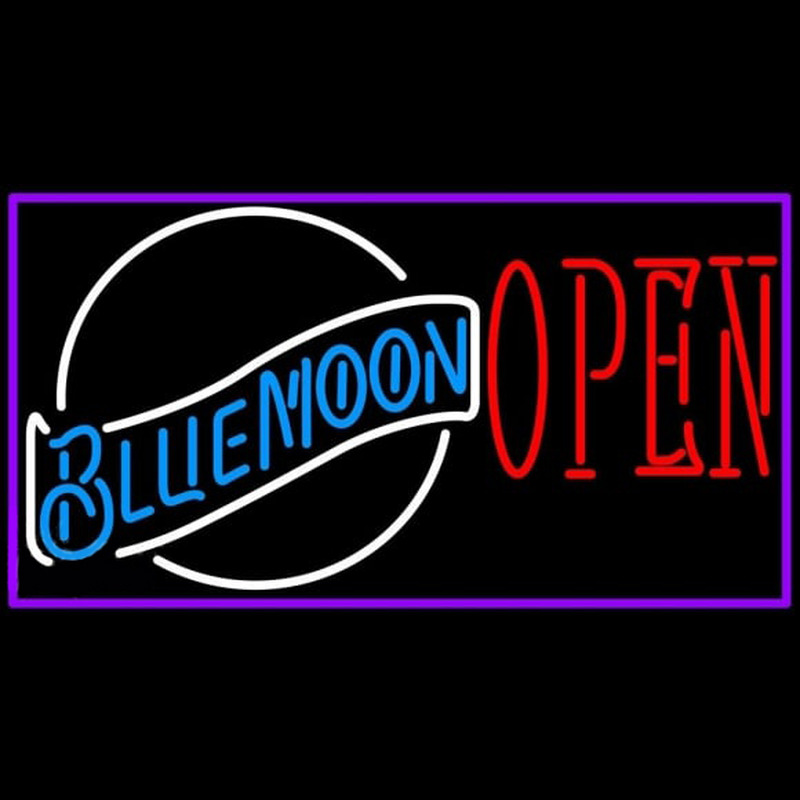 Blue Moon White Open Beer Sign Enseigne Néon