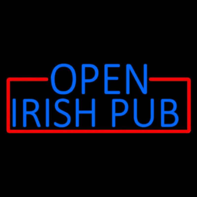 Blue Open Irish Pub With Red Border Enseigne Néon