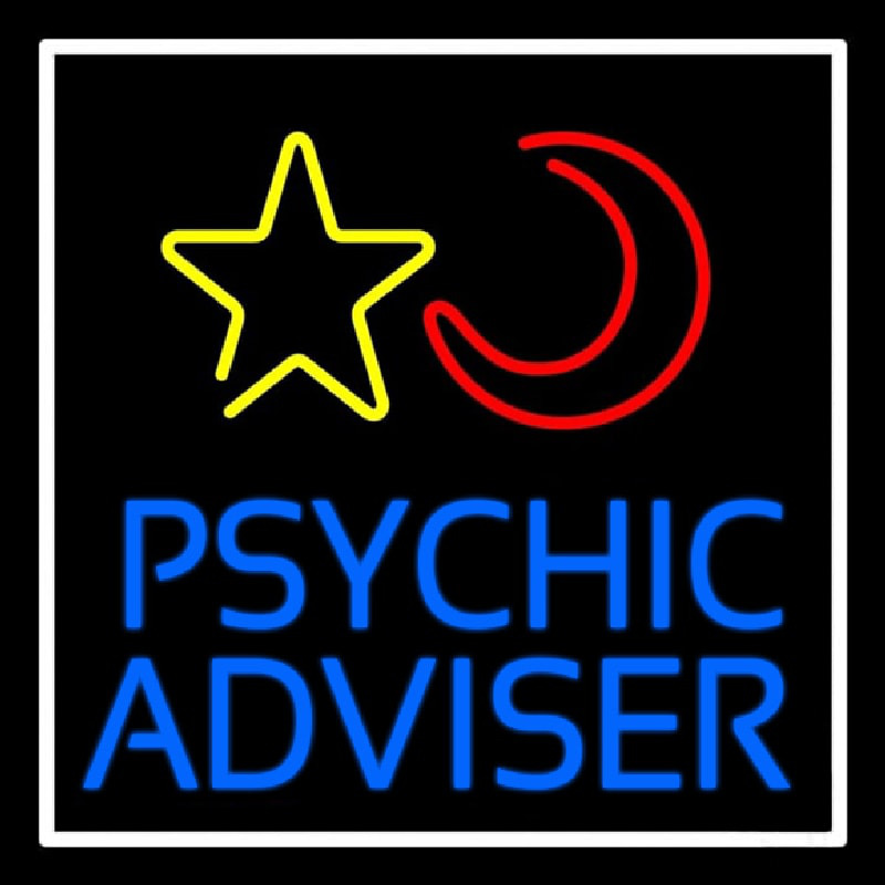 Blue Psychic Advisor With Logo White Border Enseigne Néon
