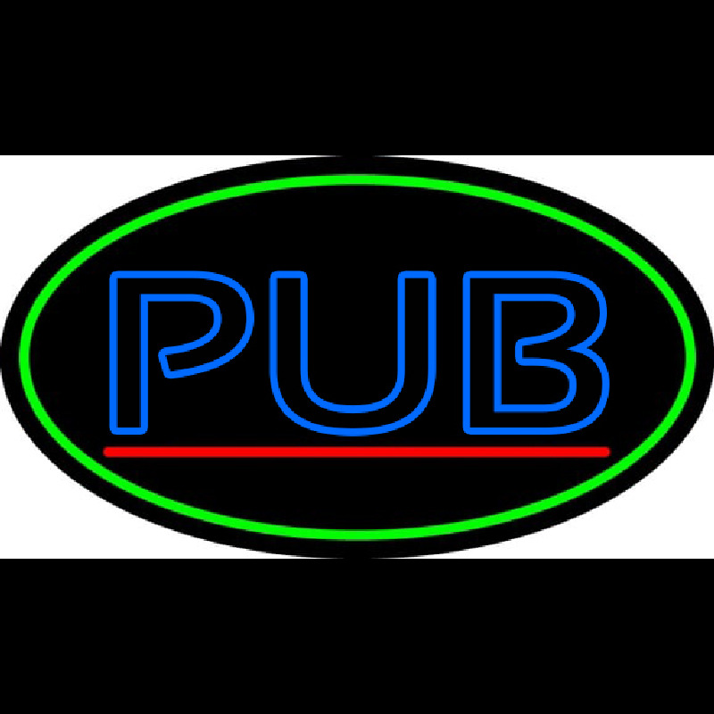 Blue Pub Oval With Green Border Enseigne Néon