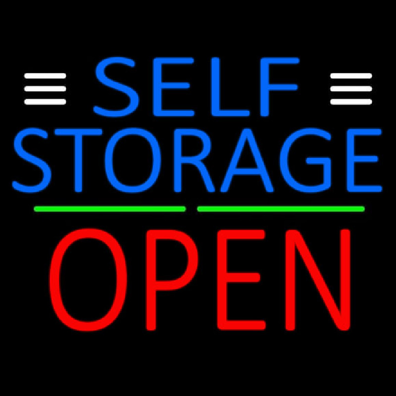 Blue Self Storage With Open 1 Enseigne Néon