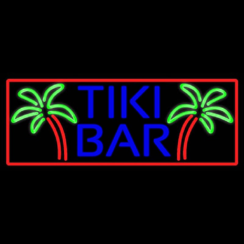 Blue Tiki Bar Palm Tree With Red Border Real Neon Glass Tube Enseigne Néon
