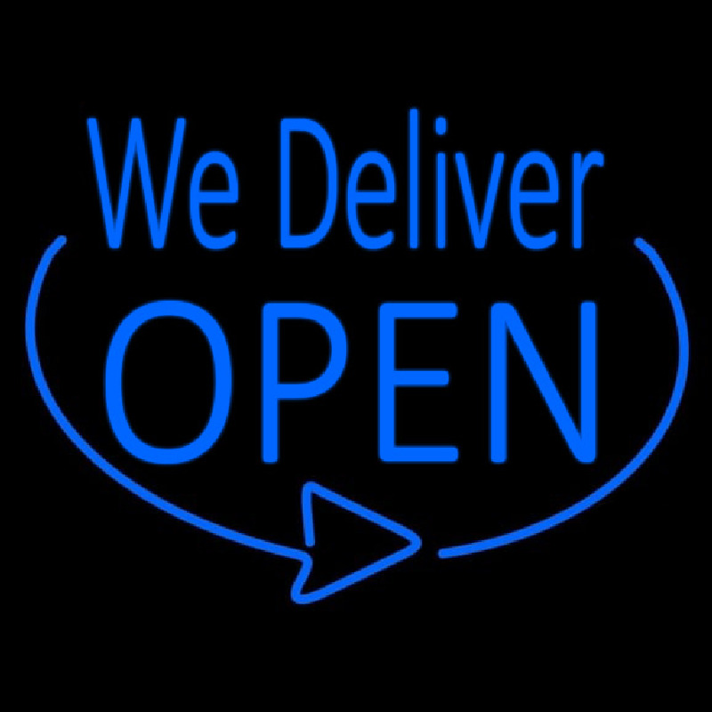 Blue We Deliver Open Enseigne Néon