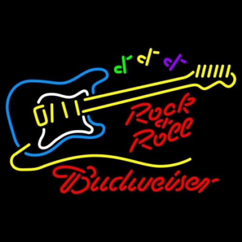 Budweiser Rock N Roll Yellow Guitar Enseigne Néon