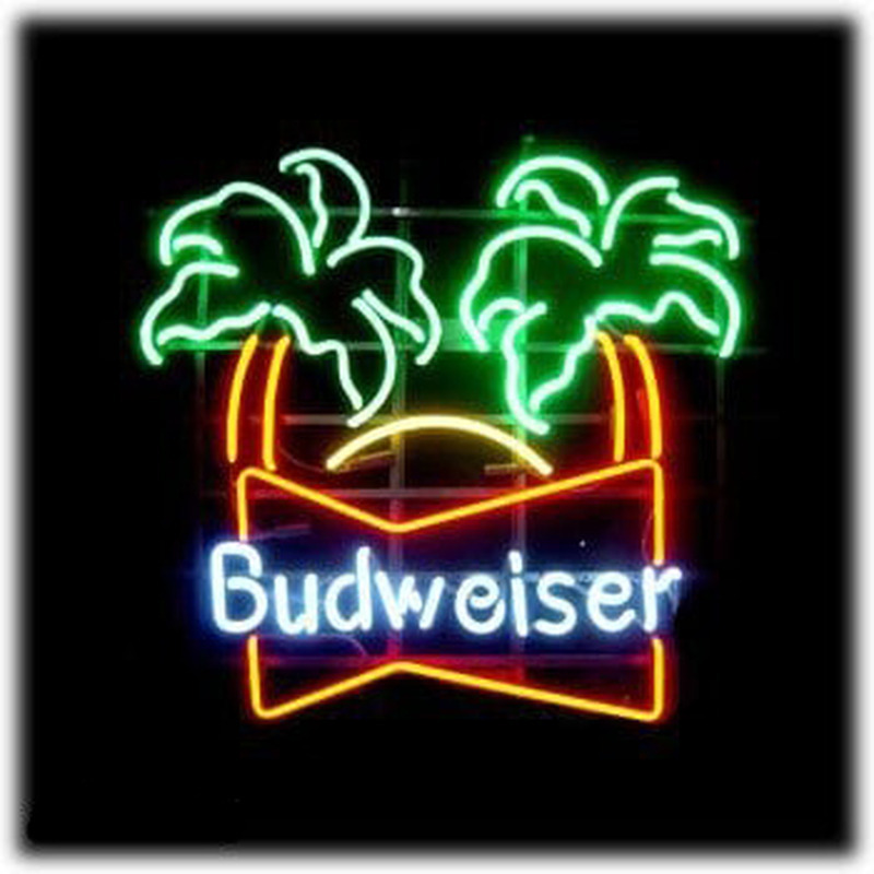 Budweiser double palm trees Beer Bar Enseigne Néon